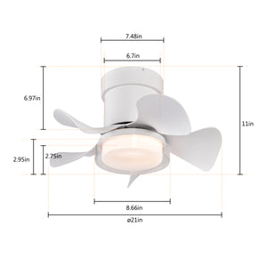 21" Matte White Recessed Ceiling Fan Light, Controllable Color Temperature Ceiling Fan Light, Remote Control Low Noise Ceiling Fan Light