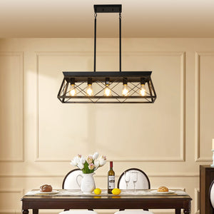 31.5" Golden Black Farmhouse Chandelier Dining Room Rectangular Island Light Metal Chandelier