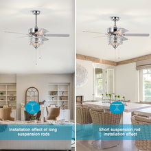 Load image into Gallery viewer, 52&#39;&#39; Classical Crystal Ceiling Fan Lamp  5 Reversible Blades, Chrome (Hand Pull Chain)
