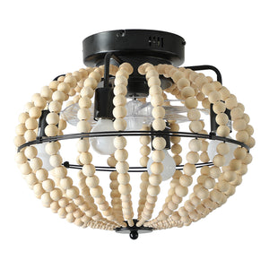 18" Oak White Beaded Fan Light Wood Beaded Ceiling Light