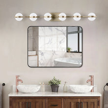 Load image into Gallery viewer, 43.3&quot; Modern Bathroom Gold Mirror Light Wall Mounted Vanity Light Globe 6 Lights
