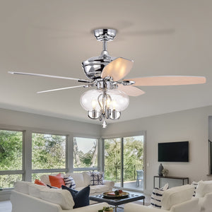 52" Glass Chandeliers Fan with Remote, Classic, Glam, Traditional, Transitional, Chrome