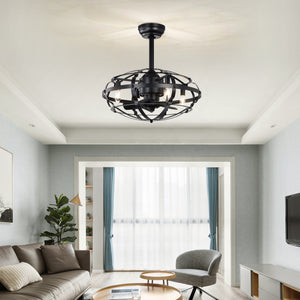 18" Matte Black Cage Ceiling Fan Light Industrial Style Ceiling Fan Light Kit Three-speed Adjustment Ceiling Fan