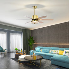 Cargar imagen en el visor de la galería, 52&quot; Modern Style Ceiling Fan Light Gold LED Ceiling Light Remote Control 3 Speed Reversible Silent Ceiling Fan, 1h/4h/8h Timer
