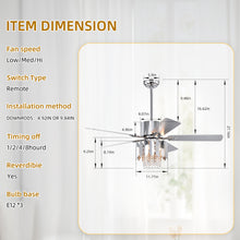 Charger l&#39;image dans la galerie, 52&quot; Crystal Chandelier Chrome Ceiling Fan Light Reversible 3-speed Silent Ceiling Fan
