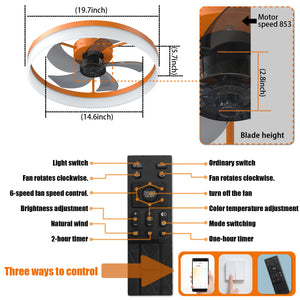 19.7" Simple LED Ring Chandelier Fan Modern Recessed Ceiling Light Chandelier Orange Ceiling Fan Light