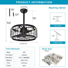 Load image into Gallery viewer, 20.24&quot; Caged Ceiling Fan with  Remote Control,Timer, 3 Speeds Indoor Ceiling Fan (No include Bulbs)
