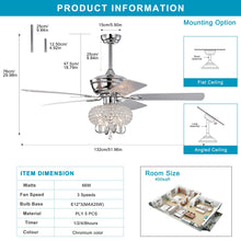 Cargar imagen en el visor de la galería, 52&quot; Crystal Ceiling Fan with Lights Fandelier Chandelier Reversible Blades 3 Wind Speeds Remote Control --Chrome
