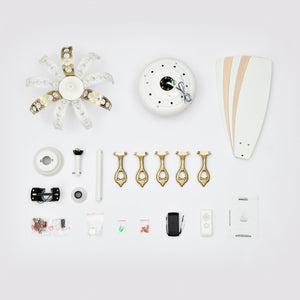 52" Crystal Ceiling Fan with 5 Reversible Blades Light Kit and Remote Control, 3-Speed  - Matte White