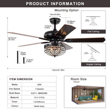 Load image into Gallery viewer, 52&quot; Luxury Crystal Ceiling Fan Light Traditional Matte Black Ceiling Fan Reversible 3-speed Ceiling Fan, 1H/2H/4H/8H Timer
