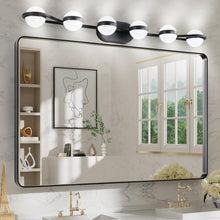 Load image into Gallery viewer, 43.3&quot; Modern Bathroom Black Mirror Light Wall Mounted Vanity Light Globe 6 Lights
