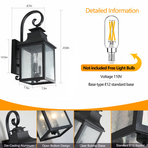 2 Pack Vintage Porch Wall Lights Outdoor Waterproof Glass Wall Lights Lantern Wall Lights