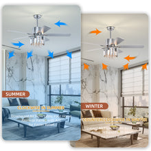 Charger l&#39;image dans la galerie, 52&quot; Crystal Chandelier Chrome Ceiling Fan Light Reversible 3-speed Silent Ceiling Fan
