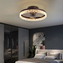 Load image into Gallery viewer, 19.7&quot; Simple LED Ring Ceiling Light Luxury Crystal Ceiling Light Brown Fan Light
