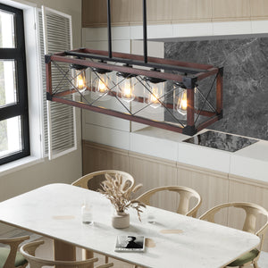 31.5" Black & Red Farmhouse Chandelier Dining Room Rectangular Island Light Metal Chandelier (No Bulb)