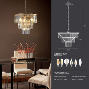 19.7" Luxury K9 Crystal Chandelier Modern Gold Chain Chandelier 4 Tier Crystal Chandelier