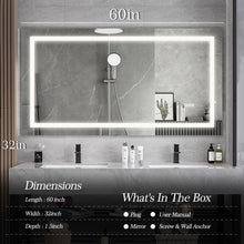 Load image into Gallery viewer, 60x32&quot; LED Bathroom Mirror Light Anti-fog and Dimmable LED Vanity Mirror Light
