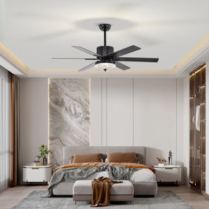 52" Matte Black Modern LED Ceiling Fan Light, 6 Blade Remote Control Ceiling Fan, Reversible Ceiling Fan