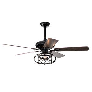 52" Cage Ceiling Fan Light Industrial Style Dark Wood Ceiling Fan