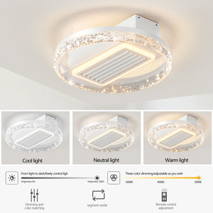 19.7" Dimmable LED Bladeless Fan Light White Crystal Ceiling Light