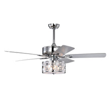 Load image into Gallery viewer, 52&quot; Elegant Ceiling Fan Light with Remote, Crystal Chandelier Fan 5 Chrome Reversible Wood Blades
