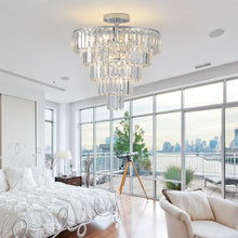 Charger l&#39;image dans la galerie, 19.7&quot; Chrome Luxury Crystal Chandelier Round K9 Crystal Light Luxury Home Decor Lighting
