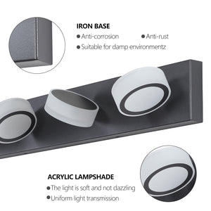 LED Modern Black Vanity Light Bathroom Acrylic Mirror Front Light Round 6 Lights