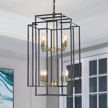 Load image into Gallery viewer, 18.1&quot; Vintage Lantern Chandelier Farmhouse Candle Chandelier (Black &amp; Gold)
