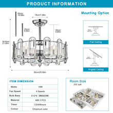 Load image into Gallery viewer, 26&quot; Chrome Ceiling Fan Light Vintage Candle Chandelier Reversible 3-speed Silent Ceiling Fan
