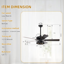 Load image into Gallery viewer, 52&#39;&#39; Farmhouse Ceiling Fan Dual Finish Blades Industrial Fandelier --Matte Black
