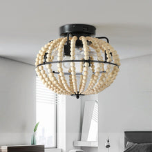 Load image into Gallery viewer, 18&quot; Oak White Beaded Fan Light Wood Beaded Ceiling Light
