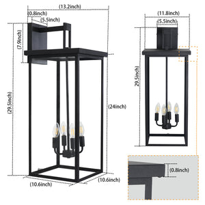 Black Porch Wall Light Outdoor Lantern Wall Light 4 Lights