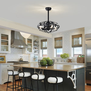 18" Matte Black Cage Ceiling Fan Light Industrial Style Ceiling Fan Light Kit Three-speed Adjustment Ceiling Fan