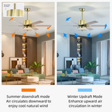 Cargar imagen en el visor de la galería, 52&quot; Modern Style Ceiling Fan Light Gold LED Ceiling Light Remote Control 3 Speed Reversible Silent Ceiling Fan, 1h/4h/8h Timer
