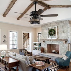 52 Inch Farmhouse 3 Lights Ceiling Fan with 5 Wood Blades, Two-color fan blade, AC Motor, Remote Control, Reversible Airflow, Multi-Speed, Adjustable Height, Traditional Ceiling Fa (No include Bulbs)