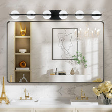 Load image into Gallery viewer, 43.3&quot; Modern Bathroom Black Mirror Light Wall Mounted Vanity Light Globe 6 Lights
