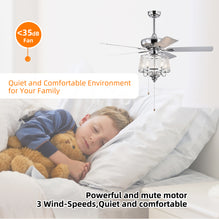 Load image into Gallery viewer, 52&quot; Crystal Ceiling Fan, Modern Electrical Fan with 5 Wood Reversible Blades, 4 Bulbs Not Included,Noiseless Reversible AC Motor (Chrome)
