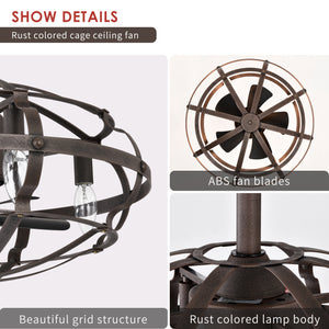 21" Matte Black Cage Ceiling Fan Industrial Style Remote Control Ceiling Fan Light Kit 3-Speed Timer Ceiling Fan