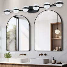 Load image into Gallery viewer, 43.3&quot; Modern Bathroom Black Mirror Light Wall Mounted Vanity Light Globe 6 Lights
