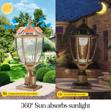 Load image into Gallery viewer, 2 Pack Vintage Gold Garden Path Lights Dimmable LED Solar Pillar Lights
