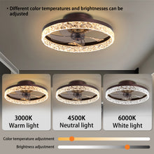 Load image into Gallery viewer, 19.7&quot; Simple LED Ring Ceiling Light Luxury Crystal Ceiling Light Brown Fan Light
