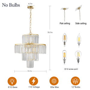 19.7" Luxury K9 Crystal Chandelier Modern Gold Chain Chandelier 4 Tier Crystal Chandelier