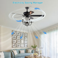 Charger l&#39;image dans la galerie, 52 Inch Crystal Chandelier Fan with Lights and Remote Control, Modern Ceiling Fan with Dual Finish Reversible Blades, Fandelier
