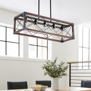 31.5" Black & Red Farmhouse Chandelier Dining Room Rectangular Island Vintage Chandelier (No Bulbs)