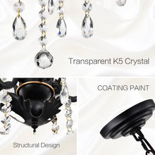 Load image into Gallery viewer, 18&quot; Classic Vintage Chandelier, Crystal Chandelier, Matte Black Candle Chandelier
