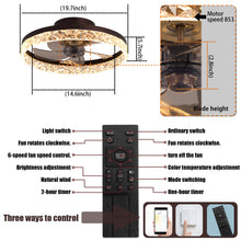 Load image into Gallery viewer, 19.7&quot; Simple LED Ring Ceiling Light Luxury Crystal Ceiling Light Brown Fan Light
