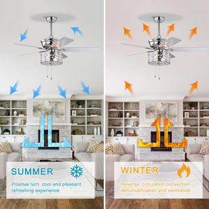 52" Modern Style Pendant Light Silent Reversible Ceiling Fan 3-Speed Adjustable Ceiling Fan Light - Chrome (Bulb Not Included)