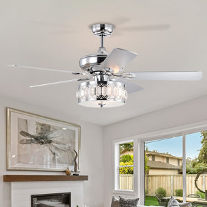 52" 3-Light Chrome Ceiling Fan + Remote, Traditional Farmhouse Rustic Industrial Bohemian Country Cottage Transitional Glam