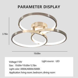 19.69" Modern Three-Ring Ceiling Light Ring Chandelier