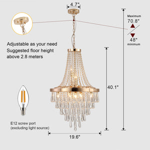 19.7" Gold Luxury K9 Crystal Chandelier Modern Large Living Room Ceiling Chandelier Chain Chandelier